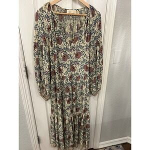 Natalie Martin Fiore Maxi Dress Purple Floral Batik Rayon Boho Tiered S